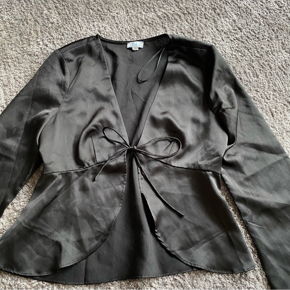 Abbeline South Moon Under Open Tie Front Satin Blouse